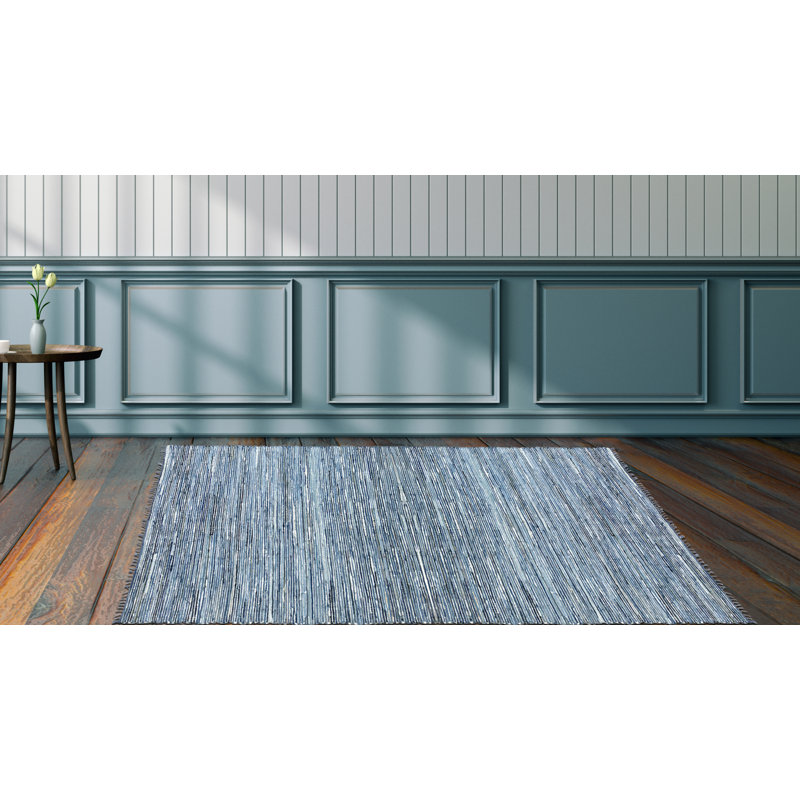 Latitude Run Sandford Flatweave Cotton Blue/White Area Rug & Reviews